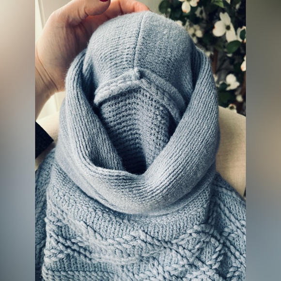 Vintage Powder Blue Poncho Style Sweater, One Size - Picture 8 of 13